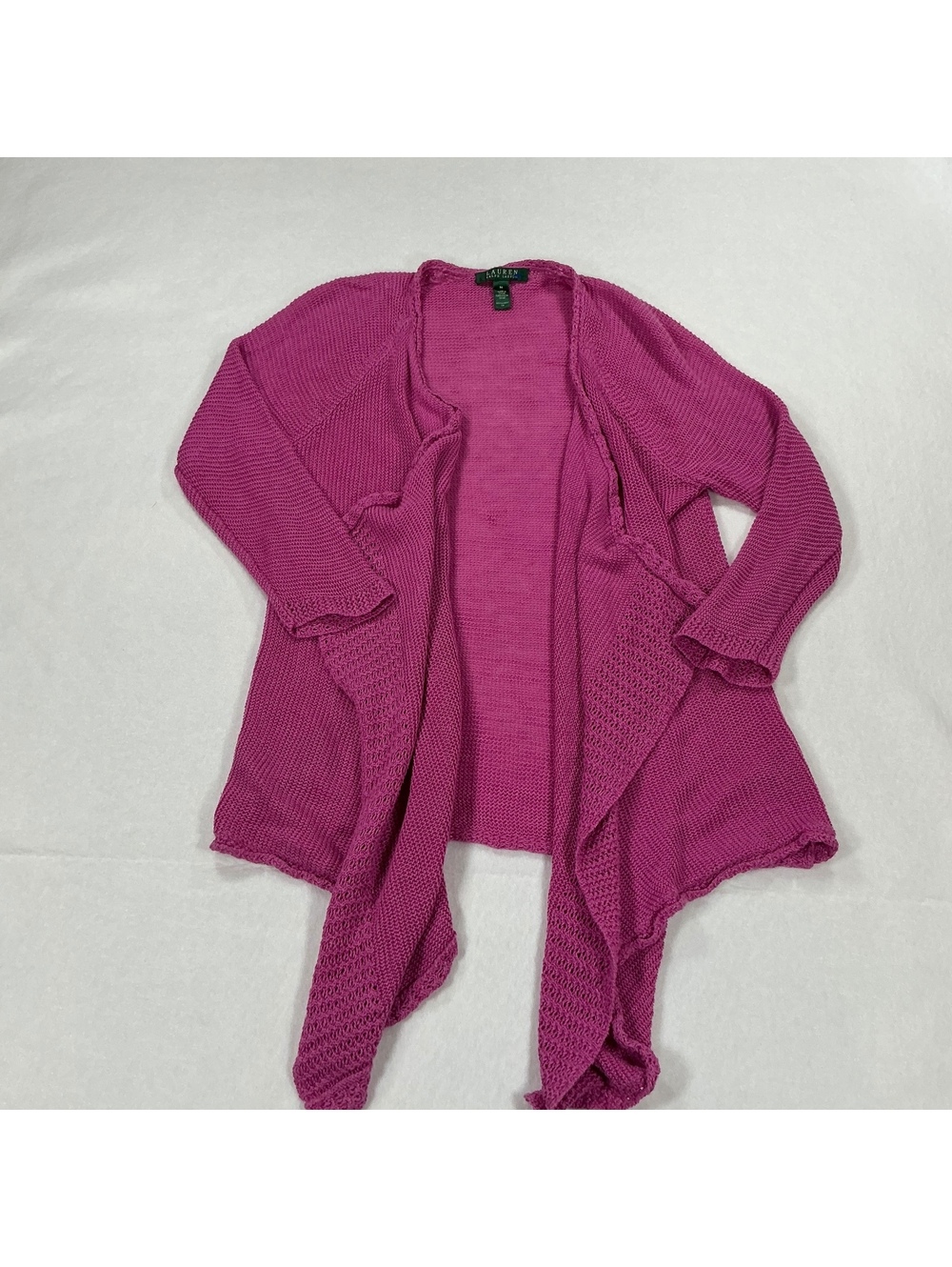 Lauren Ralph Lauren Linen Open Front Drape Cardigan Sweater Pink Medium